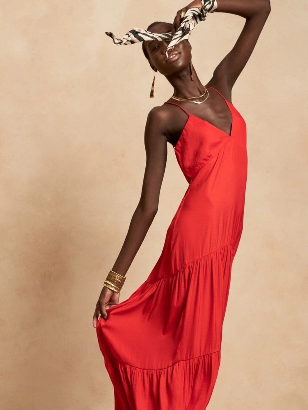 EUC-Banana Republic  Spicy Orange Tiered-Hem Maxi Dress,Size 16